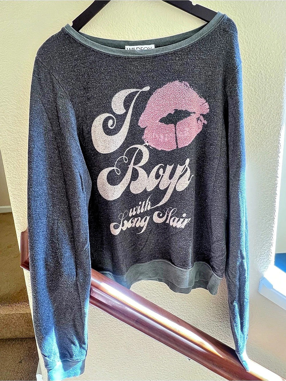 Wildfox I Love Boys with Long Hair Sweatshirt Gray Medium